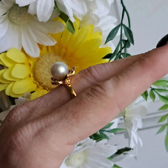 Golden South Sea Pearl & Multi-Tourmaline Flower Ring - Picture 2 of 5